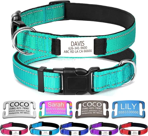 Vista 13 de Collar de perro de nailon personalizado con placa de nombre grabada, S, negro Custom engraved name & phone; reflective stitching, adjustable