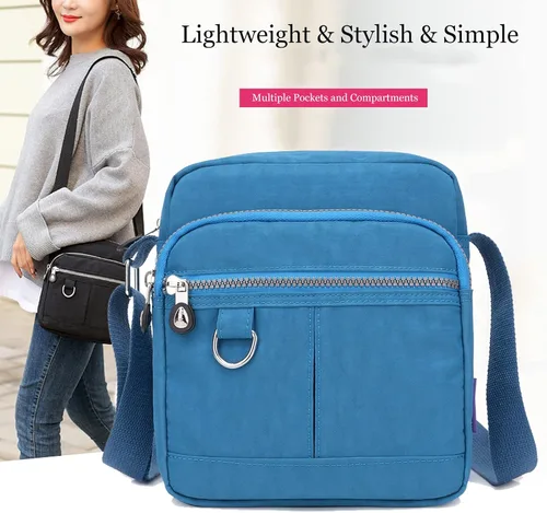 Vista 6 de Blostirno Bolso cruzado de nailon, bolso de hombro casual, multibolsillo, impermeable, para mujer