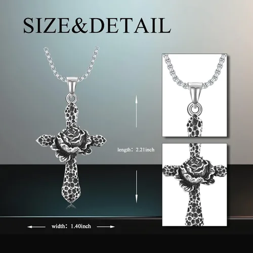 Vista 6 de Collar de cruz para hombre, acero inoxidable 316L, con colgante de crucifijo religioso, joyería de cruz religiosa, regalo de cumpleaños y Navidad