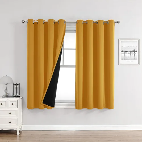 Vista 78 de ChrisDowa Cortinas 100% opacas de 63 pulgadas de largo para dormitorio con forro negro, 2 capas gruesas totalmente opacas con aislamiento térmico