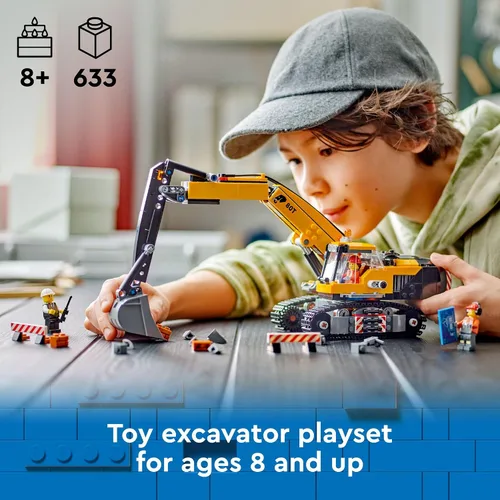 Vista 2 de LEGO City Excavadora de Construcción Amarilla Juguete Excavadora para Niños y Niñas de 8 Años en Adelante, 3 Minifiguras de Trabajadores