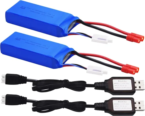 Vista 7 de Batería y cargado con conector plátano Blomiky, 2 uds, 7.4 V, 2000 mAh, para SYMA X8C X8W X8G X8HD X8HW X8HG 506HG JXD 506G Holy HS300 HS400
