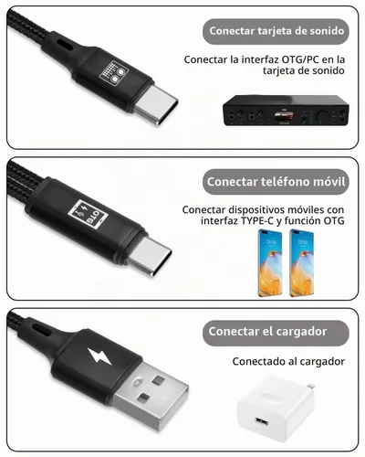 Vista 6 de GELRHONR Cable de tarjeta de sonido USB C OTG, 2 en 1, tipo C, cable de audio para transmisión en vivo, grabación, chat de voz, karaoke