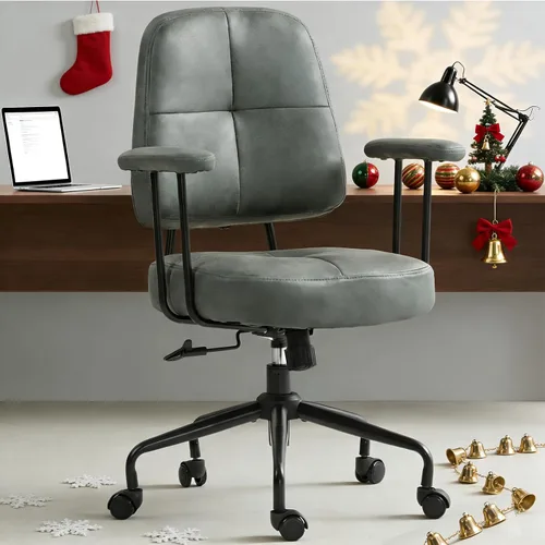 Vista 9 de ECOTOUGE Silla de oficina en casa, silla de cuero sintético moderna de Verde