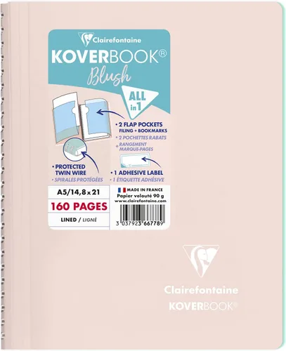 Vista 11 de Clairefontaine - Ref 961778C - Cuaderno con grapas Koverbook Blush (48 hojas) - Tamaño A5, regla rayada, papel de vitela cepillado de 3.17 oz/m²