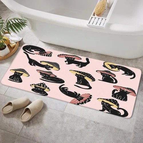 Vista 8 de MERCHR Tapete de baño con diseño de hongo y gato divertido para baño, estética, única, divertida, divertida, azul, tapete antideslizante, para baño