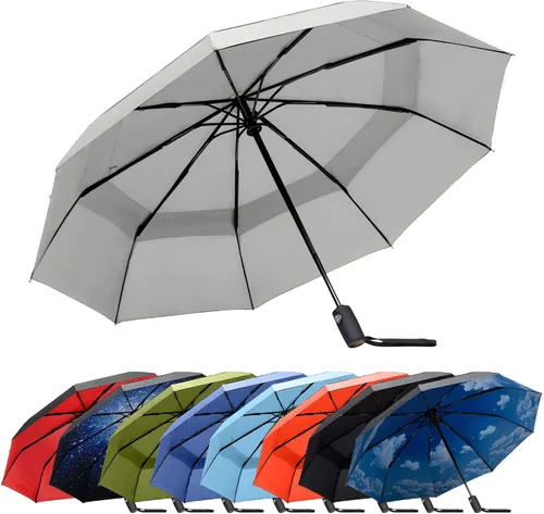 Vista 7 de RainPlus Windproof Travel Umbrella - Compact, Automatic, Folding and Portable - Umbrellas For Rain for Men and Women - Car, Backpack, Purse, Strong