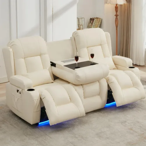 Vista 40 de URRED Wall Hugger Power - Sofá reclinable con masaje y calor, color beige