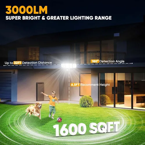 Vista 5 de MDCMDCM Luces solares de movimiento para exteriores, con cable de 16.4 pies, luces LED de seguridad de 3000 lm para exteriores del atardecer al