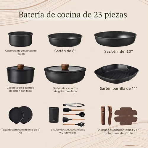 Vista 2 de CAROTE 23pcs Pots and Pans Set Non Stick, Cookware Set Detachable Handle