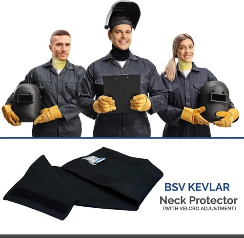 Vista 6 de BSV Kevlar 2 Layers Neck Protection with Velcro Adjustment - Cut, Scratch & Heat Resistant Welding Neck Protector-Men & Women