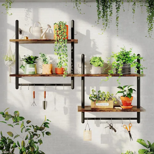 Vista 8 de Bestier Estantes de cocina flotantes para montar en la pared, estantes colgantes de almacenamiento con toallero para baño, paquete de 2 y 3 niveles