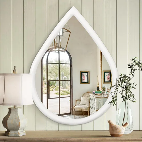 Vista 10 de Espejo de lágrima con marco de madera, espejos negros para colgar en la pared, pequeños espejos decorativos ovalados, espejo único ovalado