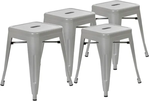 Vista 13 de Flash Furniture Silla de comedor de metal sin respaldo de 18 pulgadas Uso comercial, uso en interiores Negro