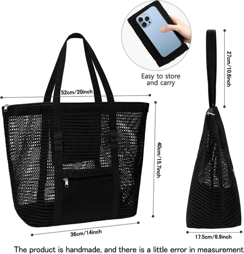 Vista 2 de hatisan Bolsa de playa de malla, bolsas de playa mejoradas para mujer, bolsa de malla, bolsa hobo, accesorios de playa