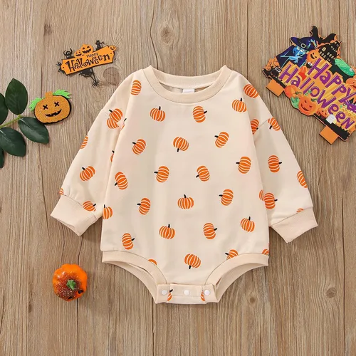 Vista 12 de Sudadera de calabaza para bebé, niña, niño, Halloween, sudadera de gran tamaño, mameluco de burbujas, suéter