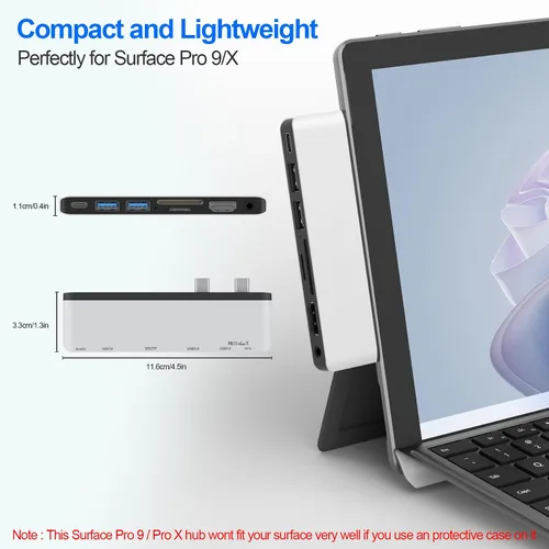 Vista 8 de Estación de acoplamiento para superficie con HDMI 4K, USB-C Thunderbolt 4 (pantalla+datos+100 W PD), 2 USB 3.0, audio de 0.138 in, lector