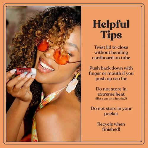 Vista 9 de Paquete de 3 unidades + caja de regalo, bálsamo labial Poppy & Pout 100% natural, tubo de cartón, rellenado a mano, cera de abejas, vitamina E