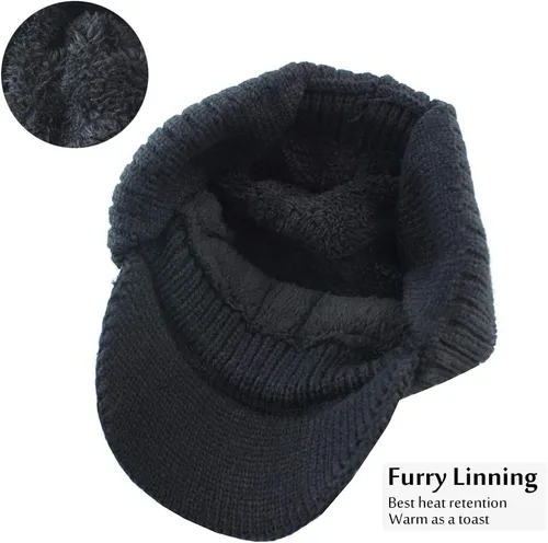 Vista 5 de Gorro de invierno con visera y orejeras para hombre, conjunto de bufanda y gorro de forro polar para exteriores