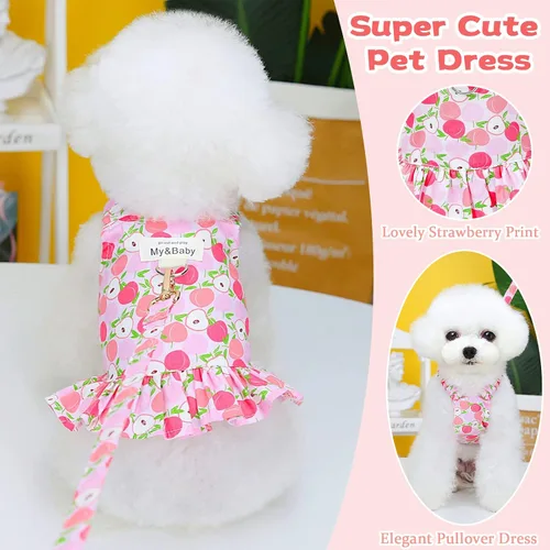 Vista 4 de Juego de arnés y correa para perro pequeño, vestidos de princesa para cumpleaños, vestidos de cachorro, vestidos de cachorro con estampado de frutas