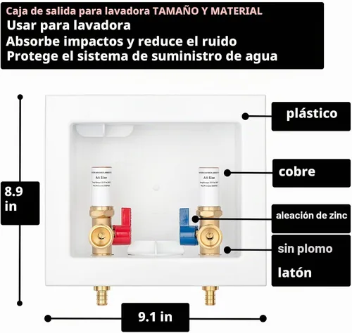 Vista 4 de Caja de salida de lavadora PEX-B con pararrayos de martillo de cobre, entrada 1/2 pulgada PEX-B Crimp Barb F1807 x Salida 3/4 pulgadas NH Rosca