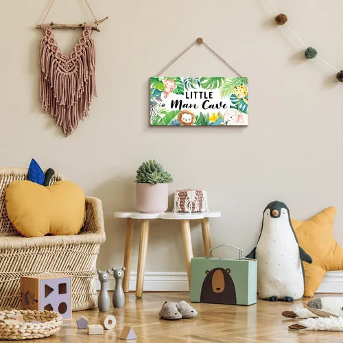 Vista 5 de ZIEYOMI - Letrero de cueva de hombre pequeño, decoración de habitación de bebé, temática de animales de safari en la selva, decoración de dormitorio
