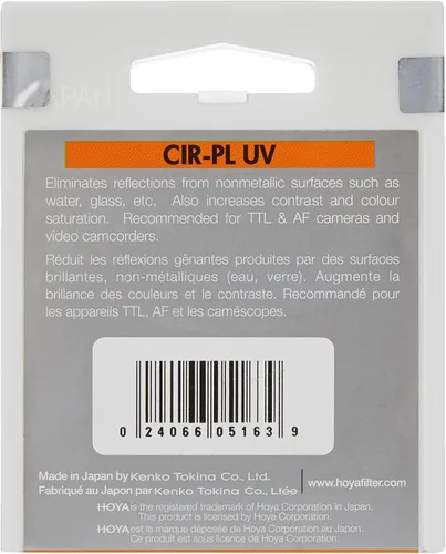 Vista 2 de Hoya Filtro polarizador circular (HRT CIR-PL UV) - Filtro polarizador de 2.047 in con vidrio absorbente UV, película de transparencia de alta