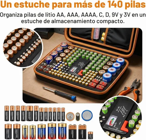 Vista 6 de Comecase - Organizador de baterías con probador para 140 pilas AA AAA C D