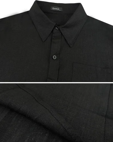 Vista 7 de Oyamiki Camisa de pesca de manga corta para hombre, ajuste regular, de lino, casual, con botones