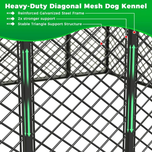 Vista 5 de Perrera resistente para perros de 10 x 14 x 6.4 pies, con doble cerraduras seguras y cubierta de techo impermeable y resistente a los rayos UV