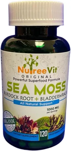 Vista 2 de NutreeVit 100% orgánico - Musgo marino + vejiga + fórmula avanzada de superalimento de bardana (60 cápsulas)