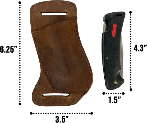Vista 5 de Funda horizontal para cuchillos hecha a mano de cuero de grano completo - Soporte multiherramienta, estuche de herramientas, accesorios de camping