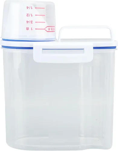 Vista 10 de Recipiente de almacenamiento de arroz, dispensador de arroz de plástico con taza medidora, dispensador hermético de granos con escala Claer, 3.3 lbs