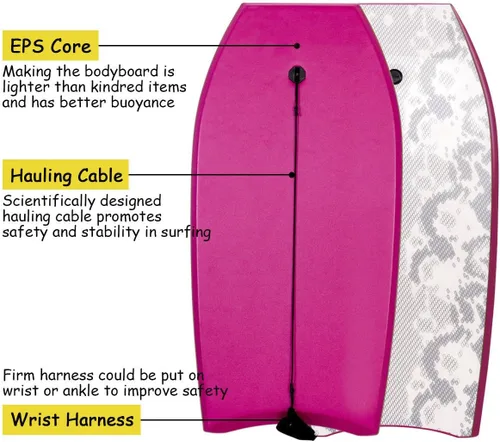 Vista 4 de Giantex Bodyboard de 41 pulgadas Super Ligero Surfing Body-Board w/Leash IXPE Deck EPS Core Boarding