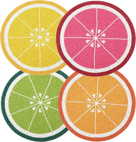 Vista 12 de Manteles individuales de 13 pulgadas con cuentas redondas para mesa de comedor - Manteles decorativos con cuentas de vidrio y respaldo de algodón