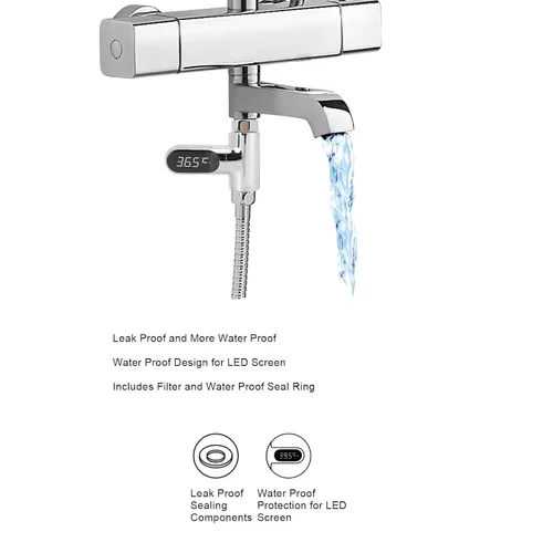 Vista 7 de Termómetro de ducha, pantalla digital LED de lectura instantánea, sensor de temperatura del agua con energía hidroeléctrica, diseño de ajuste