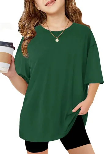 Vista 19 de Arshiner Camisetas de gran tamaño para niñas, camisetas básicas suaves y casuales de verano Negro