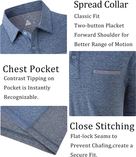 Vista 82 de V VALANCH Polo de golf de manga corta para hombre, estilo casual, con cuello que absorbe la humedad