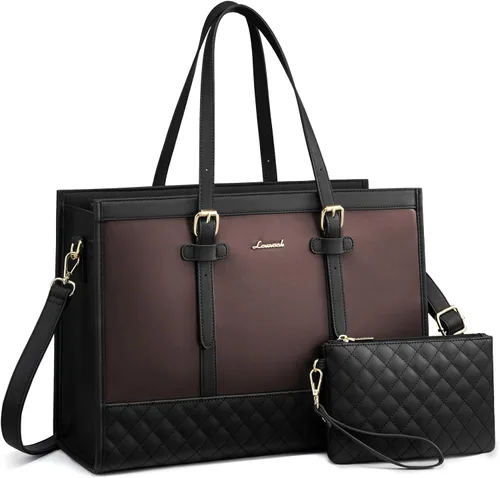 Vista 25 de LOVEVOOK Bolsa para Laptop para Mujeres de 15.6 pulgadas Bolsa Tote de Lona para Laptop, Bolsa de Trabajo de Gran Capacidad con Bolso de Mano, Bolsa