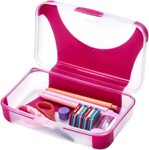 Vista 5 de LockerMate by Bostitch Estuche rígido para lápices, caja de lápices de plástico duradero, diseño apto para niños, negro y transparente