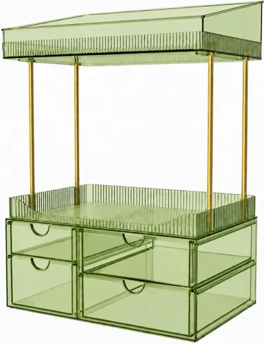 Vista 7 de SNSLXH Organizador de maquillaje de 4 cajones, 4 niveles, organizador de cosméticos, ideal para cosméticos, con cajones para encimera, baño