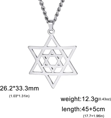 Vista 6 de EUEAVAN Collar con dije de estrella de David contra el mal de ojo de seis puntas con dije de estrella de David, hexagrama demoníaco religioso