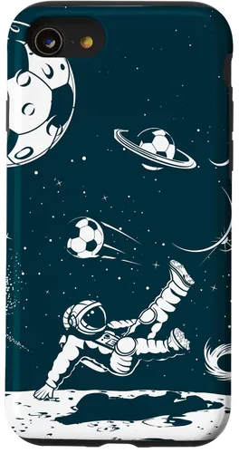 Vista 18 de Funda para iPhone 16 para teléfono de fútbol, amante del fútbol, jugador de fútbol espacial, funda de astronauta