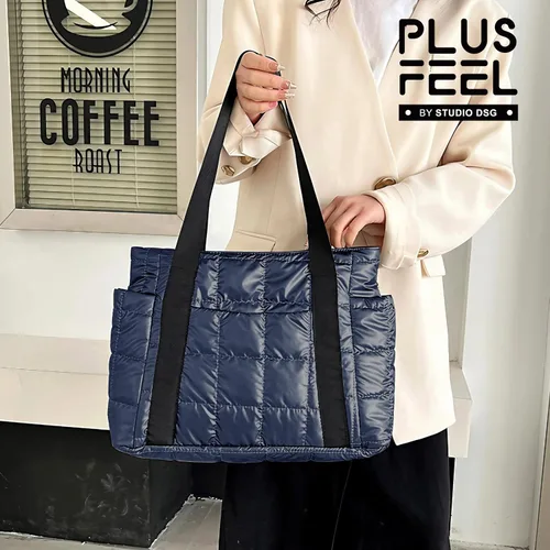 Vista 2 de Bolsa de mano acolchada para mujer, bolsa de hombro acolchada, grande, de algodón, suave y acolchada