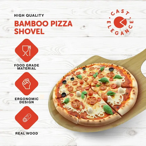 Vista 3 de Cast Elegance Madera de bambú de 12 pulgadas para horno, paleta de pizza con bordes fáciles de deslizar y mango para hornear, espátula ligera