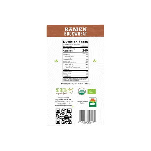 Vista 2 de Big Green Organic Food - Ramen de trigo sarraceno orgánico, 25.3 onzas, 100% trigo sarraceno, sin gluten, sin OMG, vegano, 12 porciones