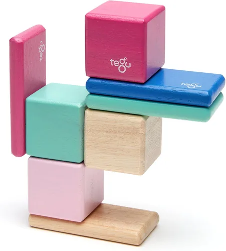 Vista 10 de Juego de bloques de madera magnéticos Tegu Pocket Pouch de 8 piezas, Blossom