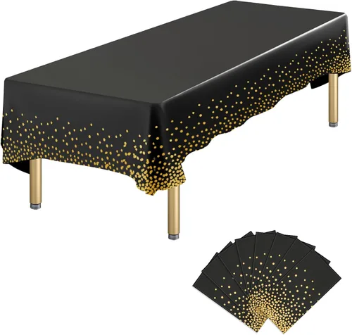 Vista 15 de Paquete de 4 manteles de plástico desechables azules y dorados para mesa rectangular, manteles desechables de 54 x 108 pulgadas, manteles