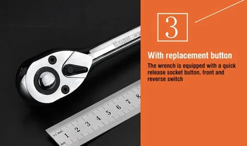 Vista 3 de Edward Tools Harden Pro - Llave de casquillo – Llave de trinquete reversible de acero CRV de 72 dientes con mango de goma Ergo Grip – Interruptor