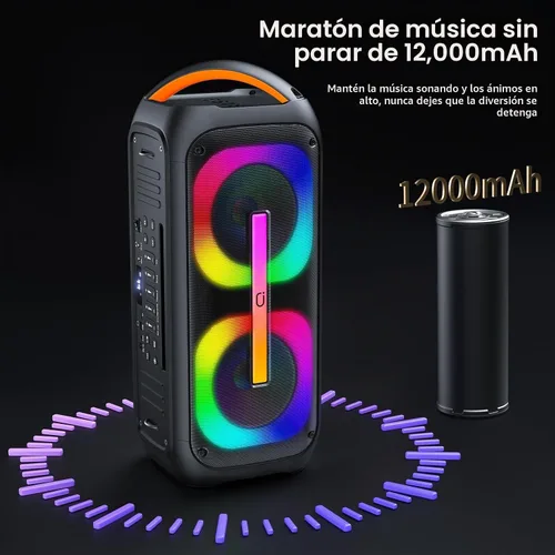 Vista 4 de JYX Altavoz Bluetooth con 2 subwoofers duales de 60 W de 6.5 pulgadas, sistema PA con 2 micrófonos inalámbricos, sonido estéreo TWS, graves